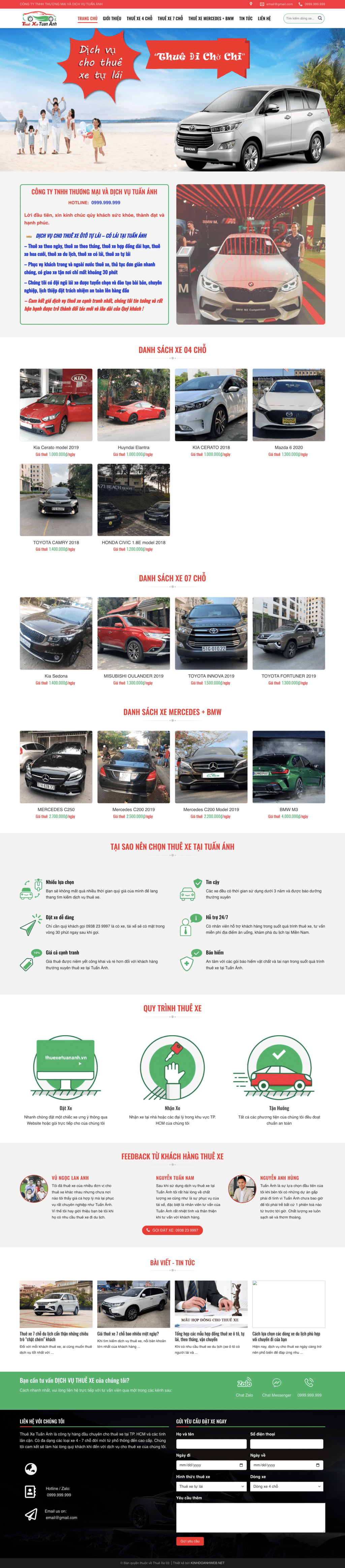 Cho thuê xe - Mẫu website cho thuê xe
