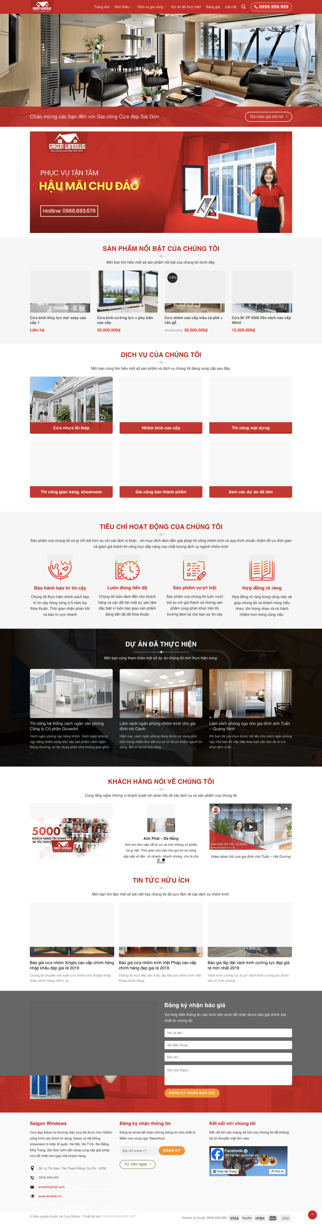 Cửa Nhôm - Mẫu website giới thiệu và bán cửa nhôm không có giỏ hàng