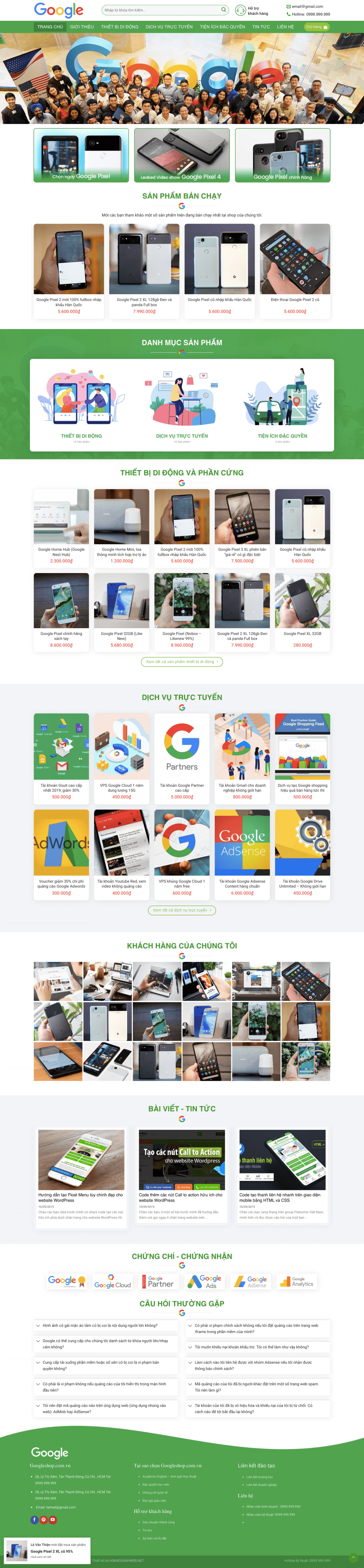 Google shop - Mẫu website bán các sản phẩm của google